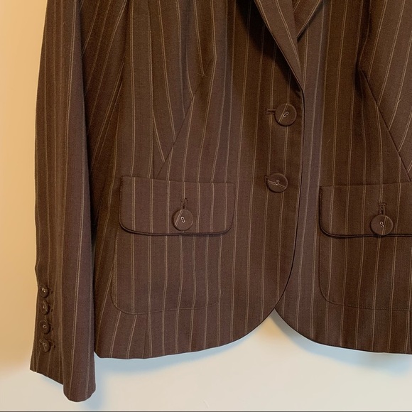 ANN TAYLOR wool blend Blazer Suit Jacket Brown Pin Stripe Career Work Size 8P - Picture 2 of 10
